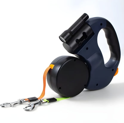 360° Retractable Dog Leash with LED Light & Waste Bag Holder
